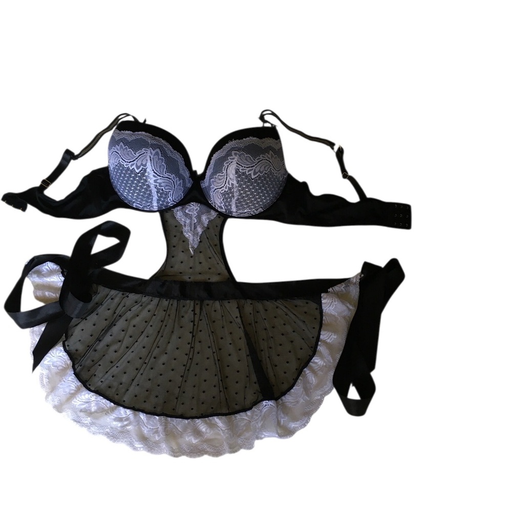 Elegant Black and White Lace Lingerie apron size 1X